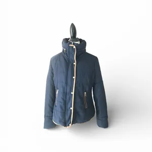BONGO Quilted Navy Blue Coat with Tan Leather Trim Zip & Button Closure Sz XL thumbnail 4