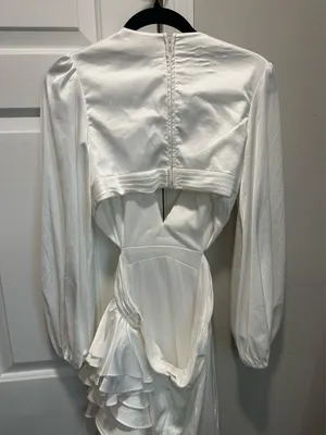 White Asymmetrical Ruffled Gown Mac Duggal Cut-Out 4 thumbnail 6