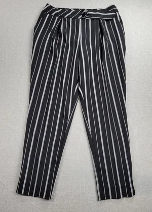 Nine.Eight Womens Pant Size 6 Black White Striped Belted Cropped Career Business thumbnail 1
