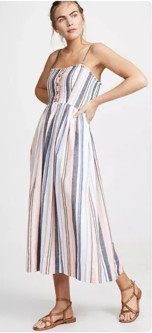 Free People Multicolour Lilah Cotton Pleated Tube Maxi Dress‎ Small Boho Summer thumbnail 1