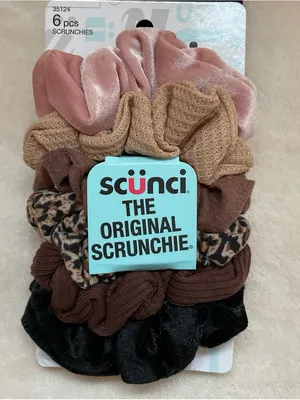 scunci Assorted Hair Scrunchie Set in Black, Brown, Tan, Pink, Leopard thumbnail 1