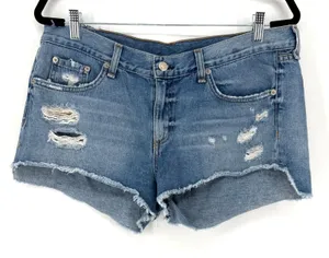 Rag & Bone Jean Shorts Gunner Distressed 30 Blue Raw Hem Cut Off Premium Denim thumbnail 1