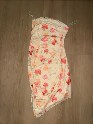 SHEIN Cream Floral Strapless Midi Dress with Pink & Coral Blooms thumbnail 4