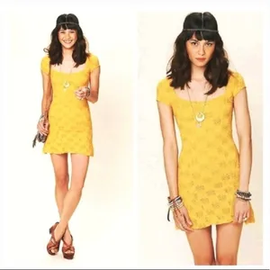 Intimately Free People‎ Daisy Godot square neck stretch lace skater dress M thumbnail 3
