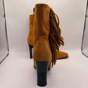 Predictions Leather Collection Tan Suede Fringe Square Pointed Toe Boots Size 7 thumbnail 4