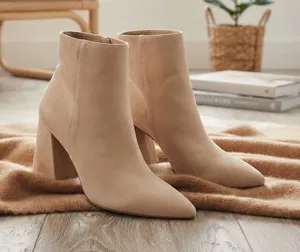 A New Day Delilah Block Heeled Ankle Boots Size 10 beige Faux Suede Bootie Zip thumbnail 1