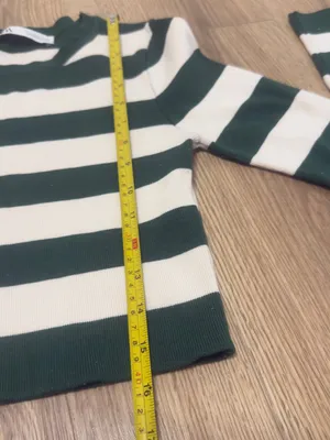 Zara‎ Dark Green & White Striped Long-Sleeve Cropped Tee size S thumbnail 6