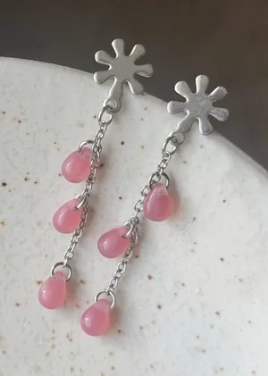 Handmade czech glass mini teardrop beads dangle earrings🩷 thumbnail 1