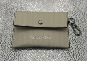 Calvin Klein Cream Saffiano Card Holder Wallet with Key Clip Logo Snap Flap‎ thumbnail 1