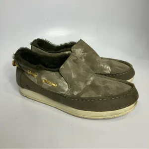 Sperry Moc-sider slip on shoes‎ metallic camouflage women’s size 8.5 faux fur thumbnail 2