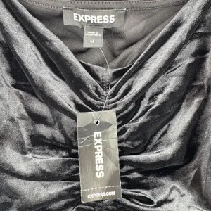 Express Black Velvet Ruched Puff Sleeve Top M NWT Square Neck Romantic Festival thumbnail 5
