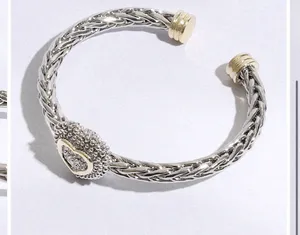 Heart Station Design Braided Bangle Bracelet Silver thumbnail 2