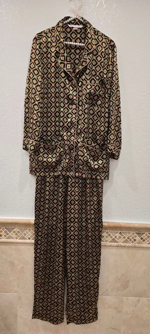 vintage Victoria's Secret pajama set black gold geometric pattern S thumbnail 1