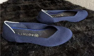 Rothy's Navy Blue The Round Toe Retired White Halo‎ Ballet Flats EUC Size 8.5 thumbnail 1