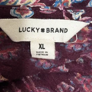 Lucky Brand Women Boho Cottage Floral Top XL Maroon Romantic Fairy Whimsical thumbnail 5