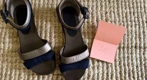 Marni Leather & Suede Flat Sandals Navy Bronze Ankle Strap Size 35 thumbnail 10