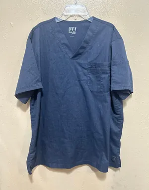 UA Butter Soft Stretch‎ Scrub Top Blue V Neck Short Sleeve Women's Size L thumbnail 1