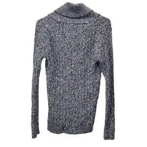 LL Bean Black Marled Pullover Cable V Neck Shawl Collar Cotton‎ Sweater SMALL thumbnail 5