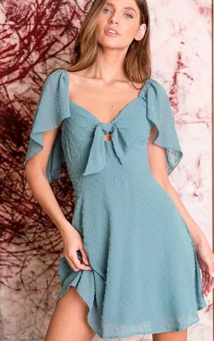 Lulus blue tie front skater dress thumbnail 1