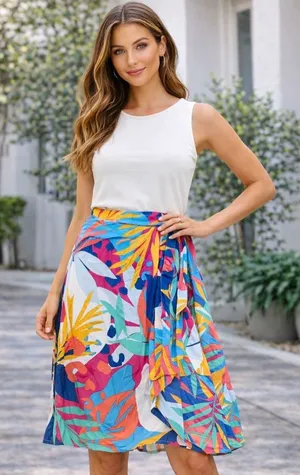J. Crew Colorful Leaf Print A-Line Skirt thumbnail 1