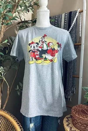 Disney Mickey & Friends Christmas Gray Graphic Tee Shirt thumbnail 1