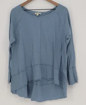 Style & Co Top Womens L Tunic Blue Raw Edge Seam High Low Excellent thumbnail 1