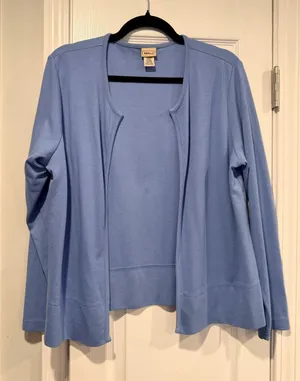 L.L.Bean Size L Blue Open Front Cardigan Supima Cotton Pima Knit Long Sleeve Top thumbnail 1