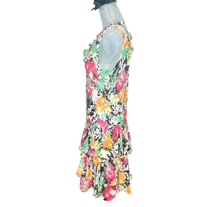 RALPH LAUREN 14P Dress Chiffon Floral Ruffle Midi Y2K Vtg V-Neck Fairy Sundress thumbnail 3