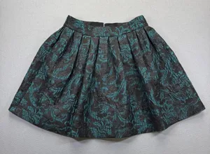 Alice + Olivia Black Teal Metallic Brocade‎ Pleated Mini Skirt estimated S thumbnail 1