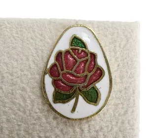 Vintage Red Rose Cloisonné Enamel Egg Shaped Pierced Earrings thumbnail 6