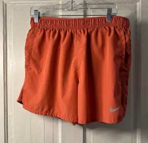 Nike Dri Fit Running Shorts Women Orange Athletic Performance Workout Size L thumbnail 1