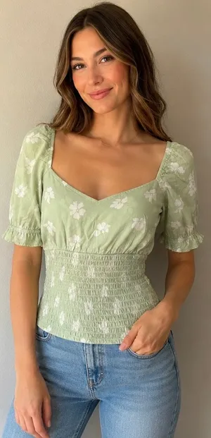 NWT Abercrombie Green Peplum Blouse Ditzy Floral Print Size Small thumbnail 1