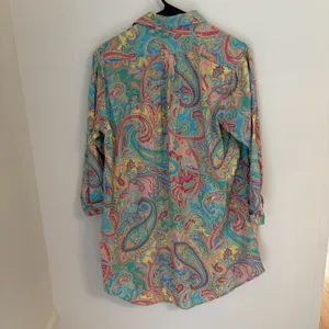 Lauren Ralph Lauren Women's Paisley Button Shirt Blouse Teal Pink Yellow Medium thumbnail 6