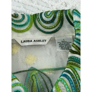 Laura Ashley Green Floral Embroidered Sheer Organza Button Down Shirt Large‎ thumbnail 8