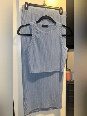 21 Saints Blue Ribbed Crop Skirt Set Size XL thumbnail 2