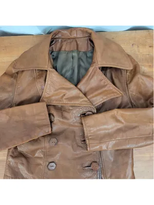 Ladies' Vintage Double Breasted Brown Leather Jacket thumbnail 2