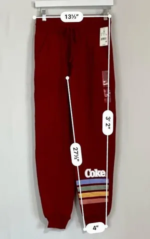 Women’s Casual Drawstring Joggers Coke Rainbow Print Logo Maroon NWT thumbnail 6