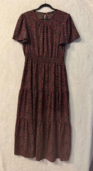 PrettyGarden Floral Maxi Dress Womens Large Smocked Waist Tiered Flutter Sleeve thumbnail 1
