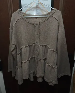 Bohemian Women's Tan Ruffle Sweater POI Size L thumbnail 1