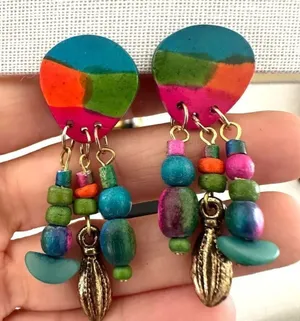 Multi colored dangling clip on earrings thumbnail 1