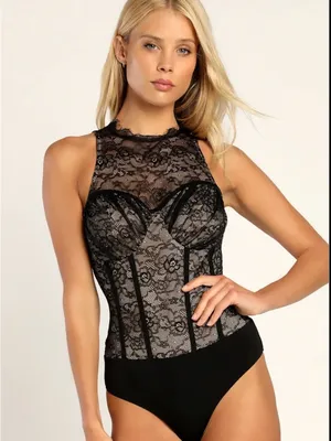 Lulu's Black Lace High-Neck Bodysuit thumbnail 1