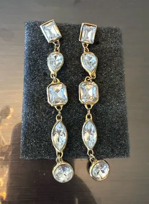 Vintage Gold-Tone Clear Crystal Drop Earrings thumbnail 1
