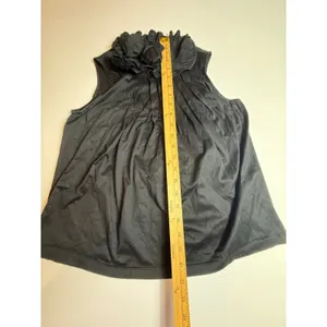 ELIJAH Black Sleeveless Blouse‎ Top with Ruffle Collar and Pleated Detail s thumbnail 4