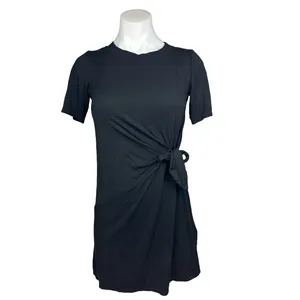 New Look Black Short Sleeve Tie Knot Basic Jersey Tunic T-Shirt Mini Dress Sz 0 thumbnail 2