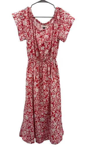 Universal Thread Floral Midi Dress Womens S Red White Cotton Cutout Back‎ NWT thumbnail 1