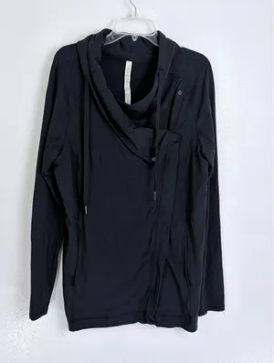 Lululemon Black Wrap Jacket Cowl Neck Asymmetrical Zip Size 12 thumbnail 1