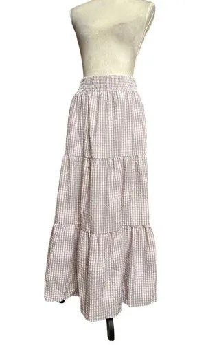 English Factory Check Print Tiered Maxi Skirt Gingham High-Waisted Size M NWT thumbnail 3