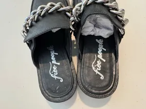 Free‎ People Vida Mules Size 36 Black Leather Silver Chain Grunge Downtown Girl thumbnail 6