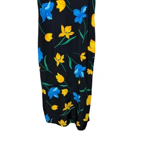 M.H.M. Melissa Harper Vintage Floral Tulip Midi‎ Dress Black Blue Yellow Size 6 thumbnail 3
