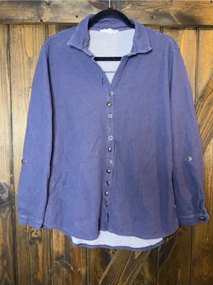 Neon‎ Buddha Button Down Long Sleeve Lagenlook Top Relaxed Artsy Boho Sz M thumbnail 1